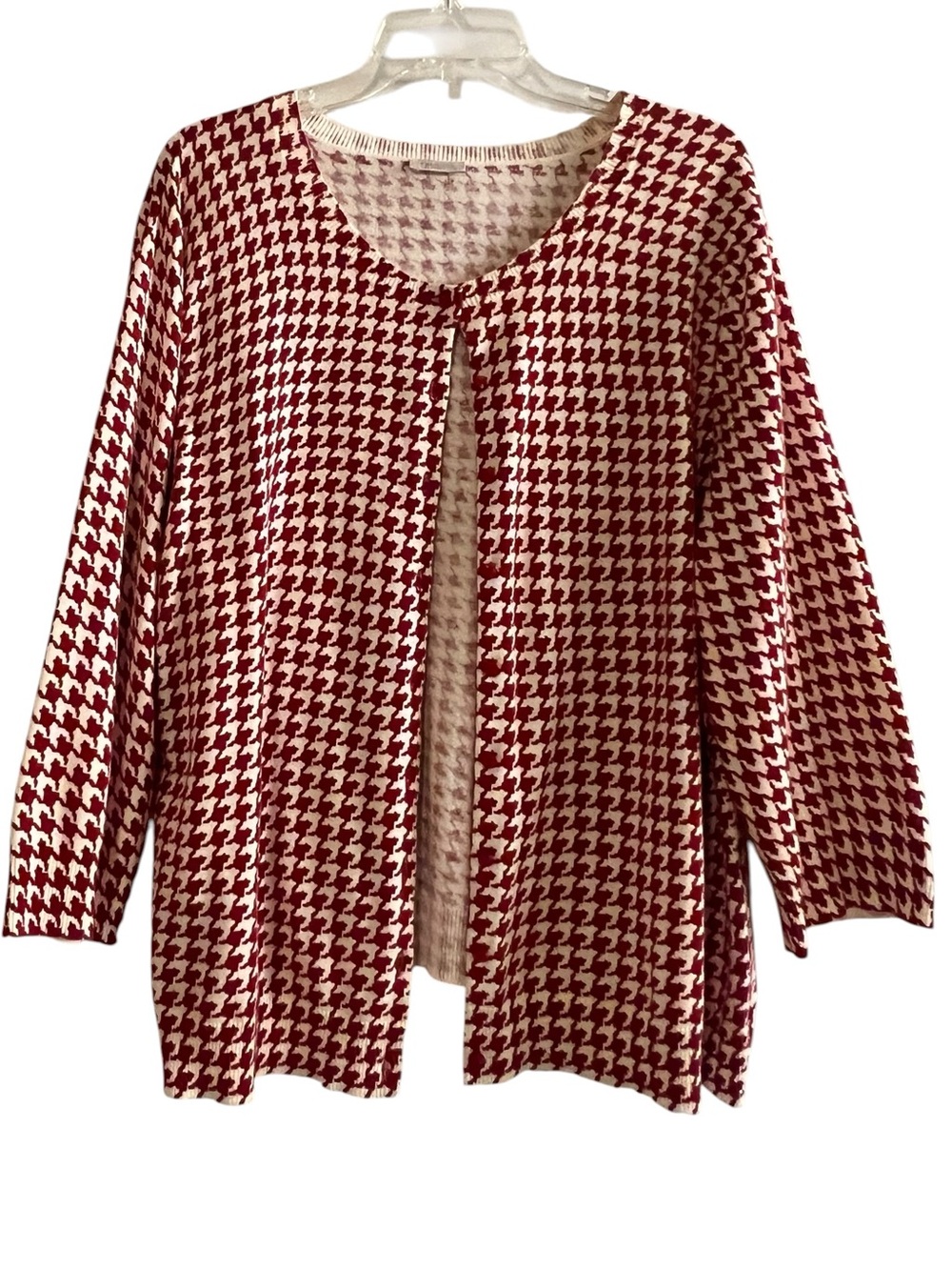 Talbots Woman Houndstooth Cardigan Red White - 100% Cotton - XXL